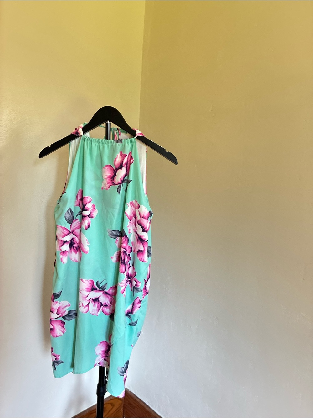 Bellamie Mint Green Floral Mini Dress with Pink Blooms